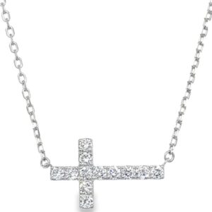 Silver .925AG 0.50ctw Round Brilliant Cut Lab Grown Diamond East-West Cross Necklace