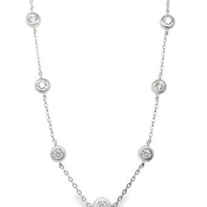 Silver .925AG 1.00ctw Round Brilliant Cut Lab Grown Diamond Bezel Set 7-Stone Station 16"+2" Extender Necklace