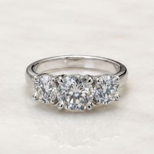 14KT White Gold 3.00ct Three Round Stones Diamond Ring