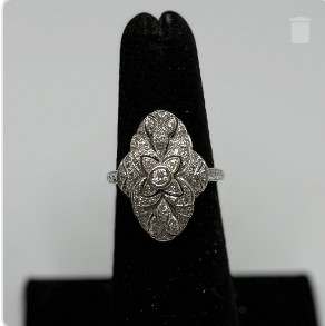 14Kt 0.3ct White Gold Floral Marquise Shaped Ring