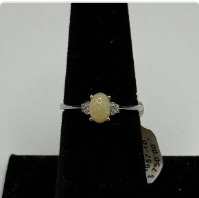 14K White Gold Opal .05ct Ring