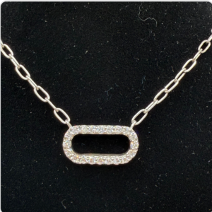 Silver 1ct Lab Grown Elongated Oval Necklace