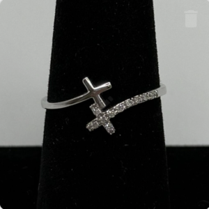 10Kt White Gold Double Cross Diamond Ring